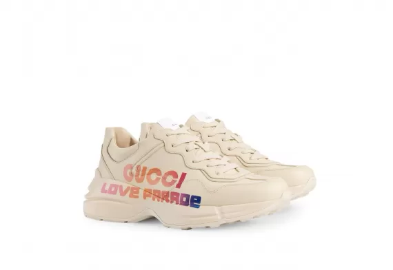 Gucci Rhyton low-top leather sneakers - Cream/Multicolour