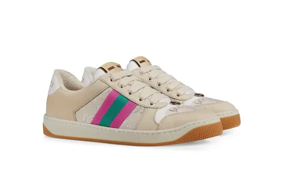 Gucci Screener leather sneakers - Pink/green/off-white