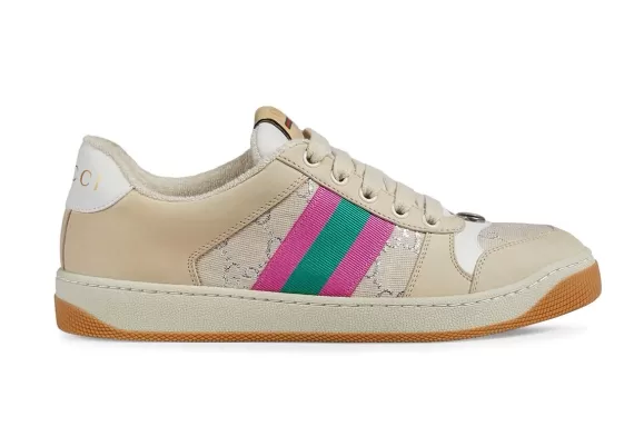 Gucci Screener leather sneakers - Pink/green/off-white