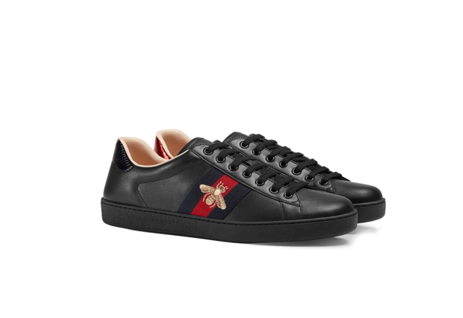 Gucci Ace Low Top Sneaker Gold Embroidered Bee 