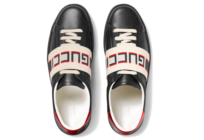 Gucci Black, Red and Cream Logo Stripe Leather Sneaker