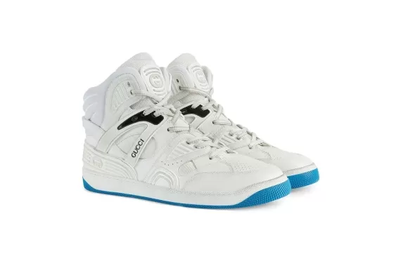 Gucci Gucci Basket High-Top Sneakers White, Black and Blue Accents