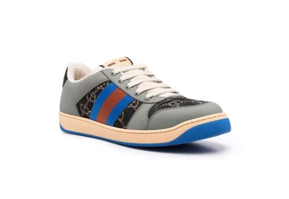 Gucci Screener Lace-Up Sneakers Blue/Gray