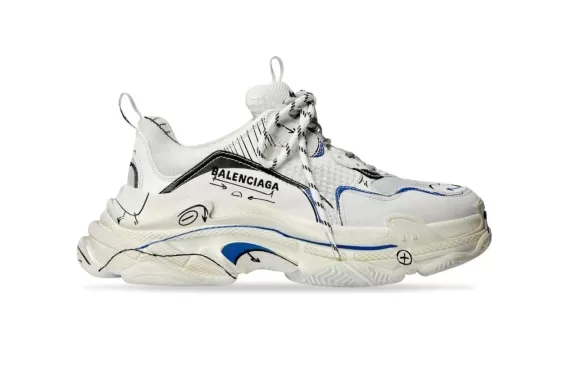 Balenciaga Triple S Sketch-Print Sneakers White/Black/Blue