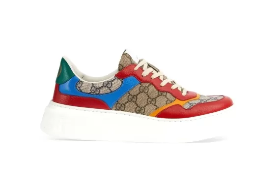 Gucci GG Panelled Lace-Up Sneakers Red/Blue/Beige