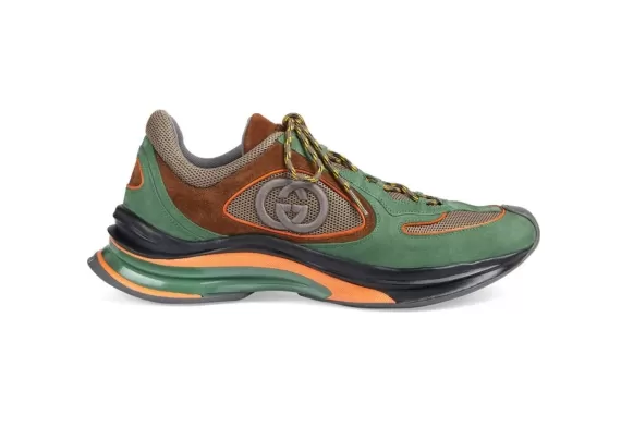 Gucci Run Chunky Low-Top Sneakers - Fern Green/Terracotta Brown/Carrot Orange