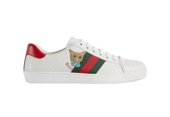 Gucci Ace Cat Motif Low-Top Sneakers