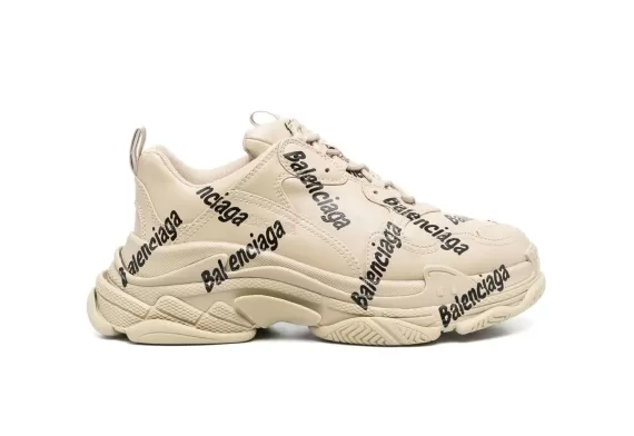 Balenciaga Triple S Logo Print Sneakers Beige