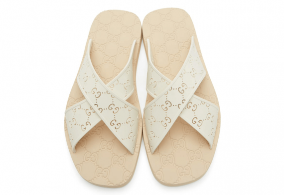 Gucci White & Pink GG Slide Sandals