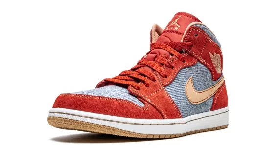 Air Jordan 1 Mid SE - Denim/Red Suede