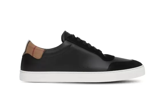 Vintage Check Panelled Leather Sneakers Black