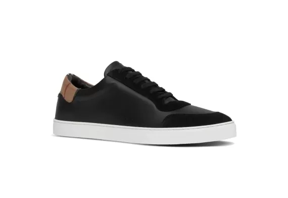 Vintage Check Panelled Leather Sneakers Black